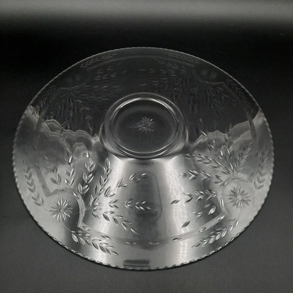 Manganese Glass Cake Stand Pedestal Dessert Display Plate Etched Floral Design‎